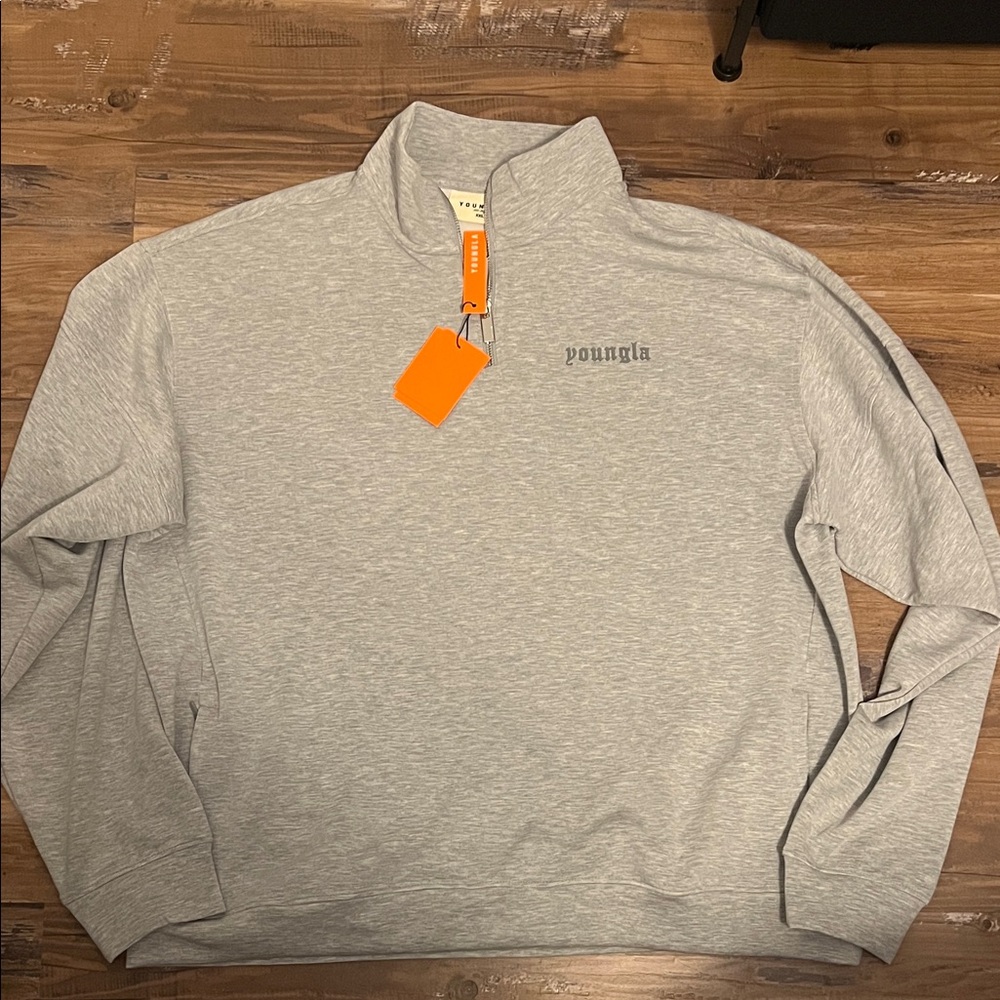 YoungLA Light Gray Zip-Up Sweater. Soft AF collection